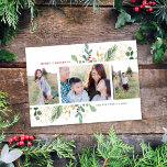 Aquarellfoliage Multi-Foto-Bilderrahmen Feiertagskarte<br><div class="desc">Diese hübsche Urlaubsfotokarte besticht durch einen wunderschönen Rahmen an botanischen Aquarellen und den Gruß "JOYFUL". Der Gruß auf der Vorderseite ist vollständig anpassbar, sodass Sie ihn auf alles ändern können, was Sie möchten. Das Design ist einfach, aber elegant. Auf der Vorderseite der Karte ist Platz für drei Fotos (zwei vertikale...</div>