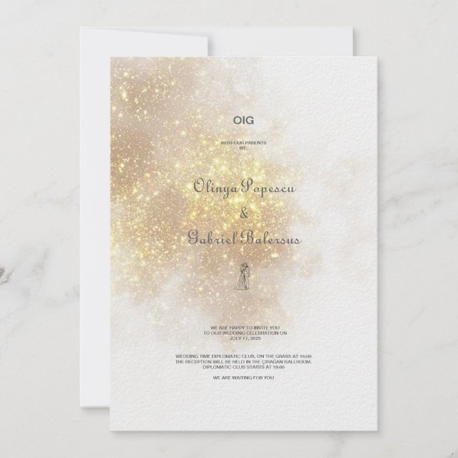 Aquarellformen Rose Glitzer Hochzeit Einladung (Vorderseite)