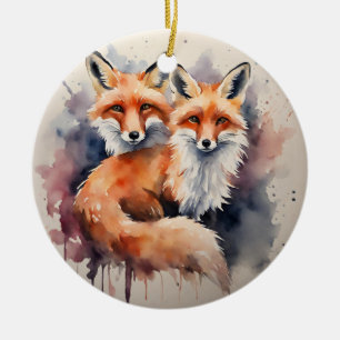 Aquarellfox Duo Keramik Ornament