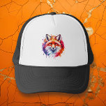 Aquarellfox-Illustration Truckerkappe<br><div class="desc">Fox Aquarellmischer mit abstraktem Spritzer in Rot,  lila,  Orange und Blau.</div>