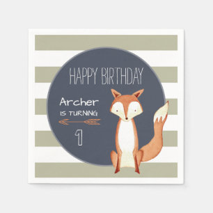 Aquarellfox-Marine-orange Waldgeburtstag Serviette