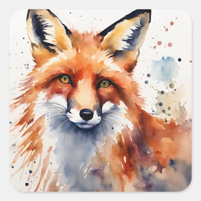 Aquarellfoxportrait Quadratischer Aufkleber (Vorderseite)