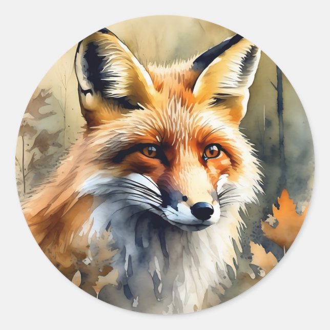 Aquarellfoxportrait Runder Aufkleber (Vorderseite)