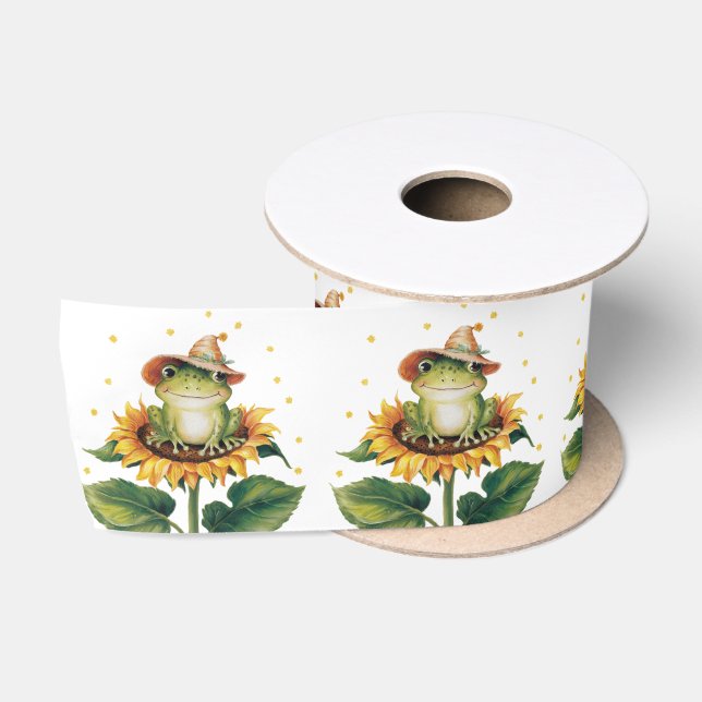 Aquarellfrosch auf einer Sonnenblume Satinband (Spule)
