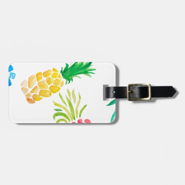 Aquarellfrucht, gelb, rosa und blau gepäckanhänger (Vorderseite horizontal)