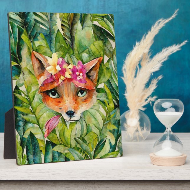 Aquarellfuchs-Blume und Grüne Blätter Fotoplatte (Seite)