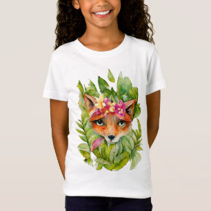 Aquarellfuchs-Blume und Grüne Blätter T-Shirt