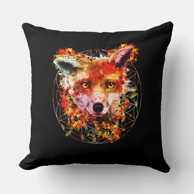 Aquarellfuchs Geist Tierische Blume des Lebens Kissen (Vorderseite)