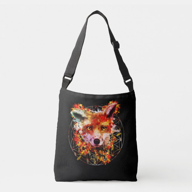 Aquarellfuchs Geist Tierische Blume des Lebens Tragetaschen Mit Langen Trägern (Vorderseite)