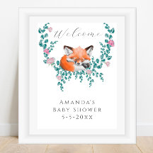 Aquarellfuchs in Blüte Begrüßung Babydusche