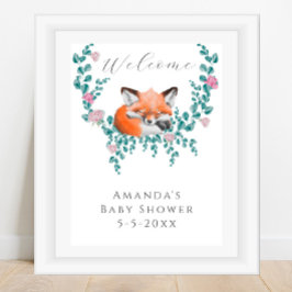 Aquarellfuchs in Blüte Begrüßung Babydusche Poster