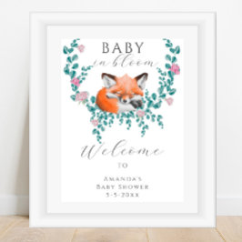 Aquarellfuchs in Blüte Begrüßung Babydusche Poster