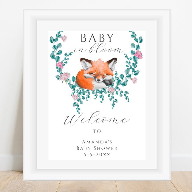 Aquarellfuchs in Blüte Begrüßung Babydusche Poster (Von Creator hochgeladen)