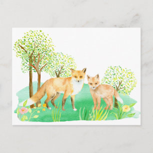 Aquarellfuchs und -kit postkarte