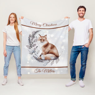 Aquarellfuchs und Schneeurlaub Fleecedecke