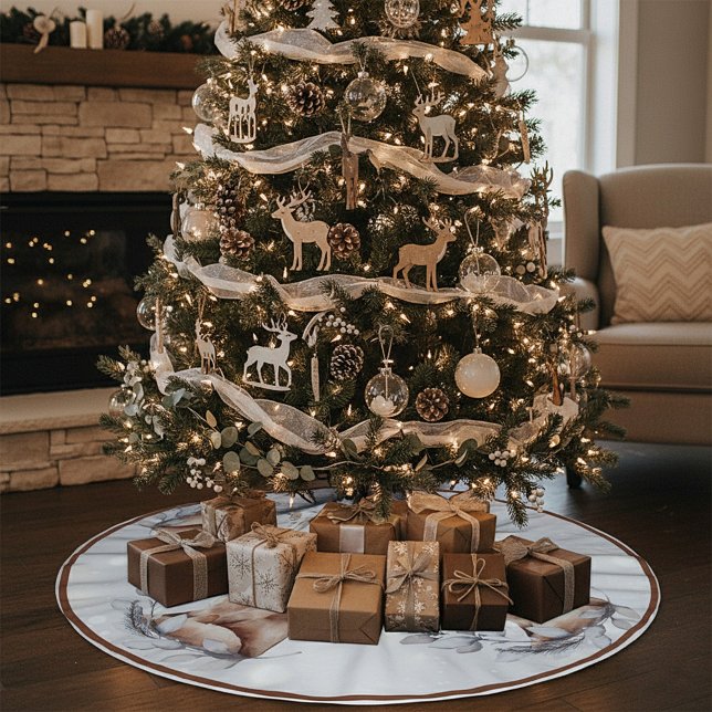 Aquarellfuchs und Schneeurlaub Polyester Weihnachtsbaumdecke (Von Creator hochgeladen)