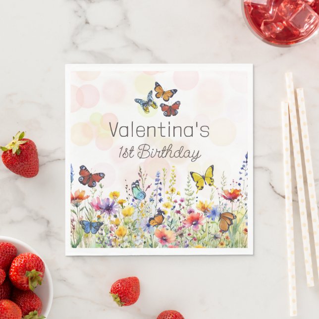 AquarellFun Farbenfrohe Wildblumen & Schmetterling Serviette (Beispiel)