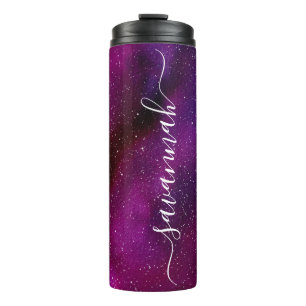 Aquarellgalaxien lila rosa Individuelle Name Thermosbecher