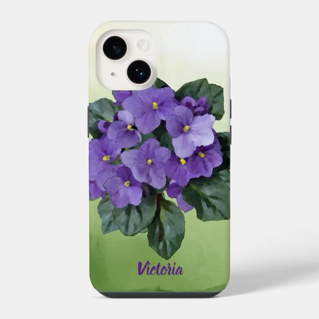 Aquarellgarten Afrikanische Violette Blume iPhone 14 Hülle (Rückseite)