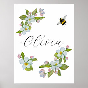 Aquarellgarten Blume und Hummeln. Poster