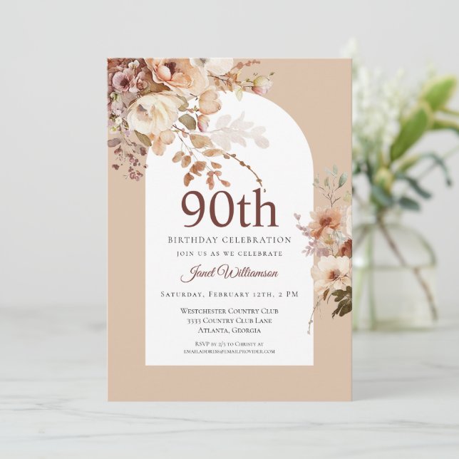 Aquarellgarten Blumenarsch 90. Geburtstag Einladung (Stehend Vorderseite)
