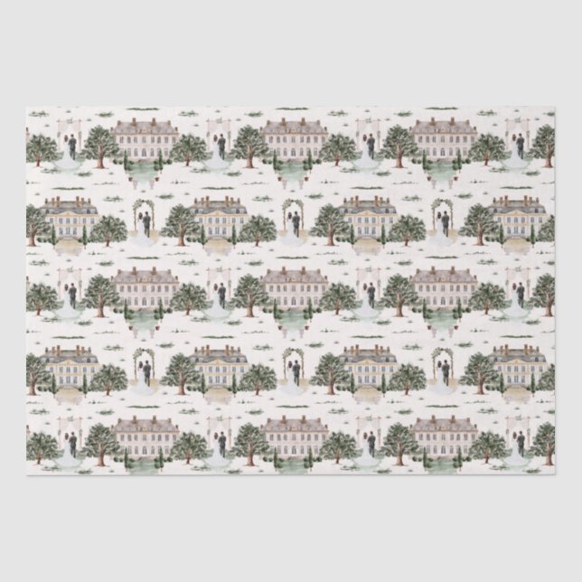 Aquarellgarten & Braut zum Hochzeitsessen Brautpar Seidenpapier (Vorderseite)
