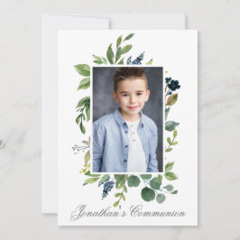 Aquarellgarten Foto Heiliger Kommunion Silver Einladung