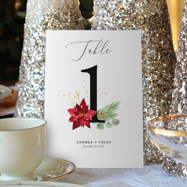 Aquarellgarten + Goldene Tischnummer 1 (Botanical Christmas Wedding / Event Table Number | No. 1 (For all numbers, see Collection below))