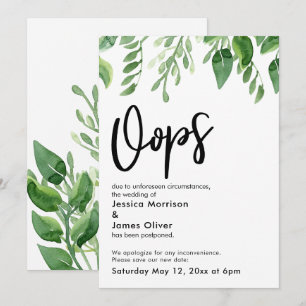 Aquarellgarten Hochzeitskarte "Oops" aufgeschoben Einladung