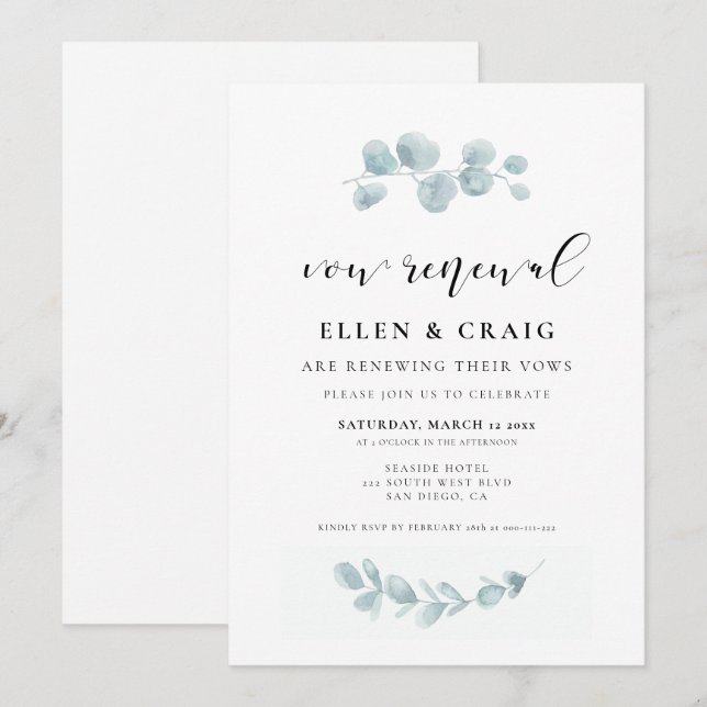 Aquarellgarten Hochzeitstag Erneuerung Einladung (Vorne/Hinten)