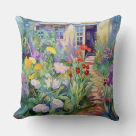 Aquarellgarten Hütte mit Blume gefüllt Kissen