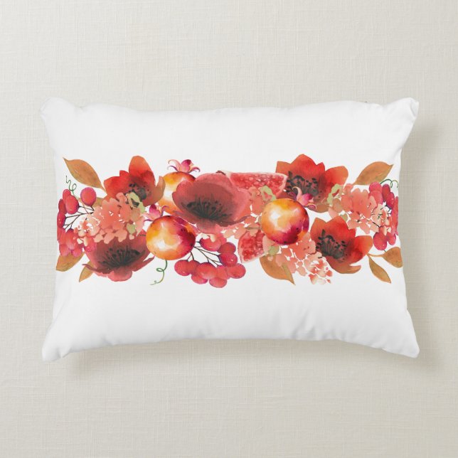 Aquarellgarten mit Blume und Früchten Dekokissen (Vorderseite)