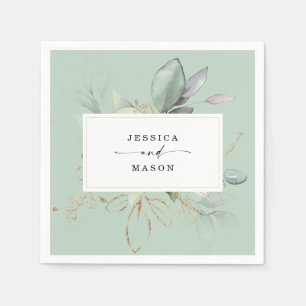 Aquarellgarten mit Sage und Gold Wedding Nickerche Serviette