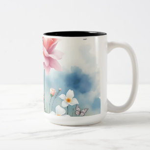 Aquarellgarten mit Schmetterlingen Zweifarbige Tasse