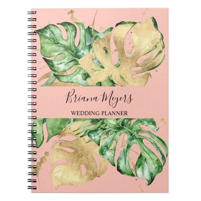 Aquarellgarten Palm Gold Peach Business Notizblock (Vorderseite)