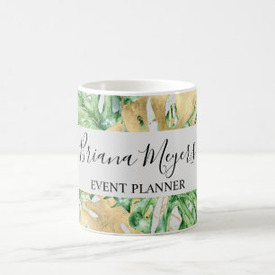 Aquarellgarten Palmen Blätter Gold Tropical Kaffeetasse
