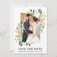 Aquarellgarten Peach Rose Save the Date Karte