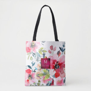 Aquarellgarten-Rose, Ombre Red+Monogram Tasche