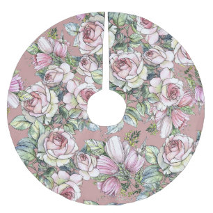Aquarellgarten: Rose Tulip Elegance. Polyester Weihnachtsbaumdecke