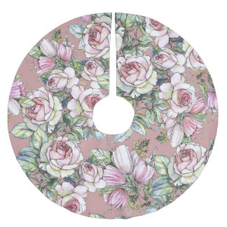 Aquarellgarten: Rose Tulip Elegance. Polyester Weihnachtsbaumdecke