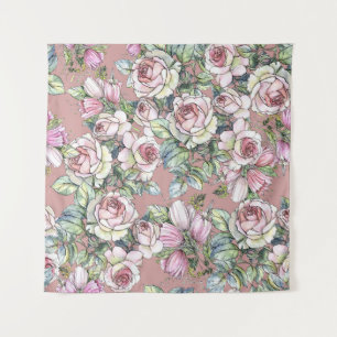 Aquarellgarten: Rose Tulip Elegance. Wandteppich