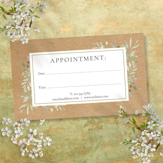 Aquarellgarten Rustikale Kraft Stellenkarte Visitenkarte (Watercolor Greenery Rustic Kraft Appointment Card)