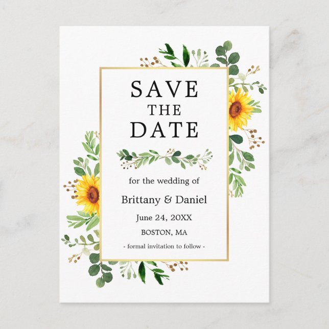 Aquarellgarten Sonnenblumen Save the Date Postkarte (Vorderseite)
