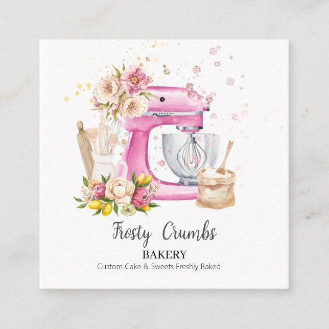 Aquarellgebäck Kuchen + Bäckerei Quadratische Visitenkarte (Vorderseite)