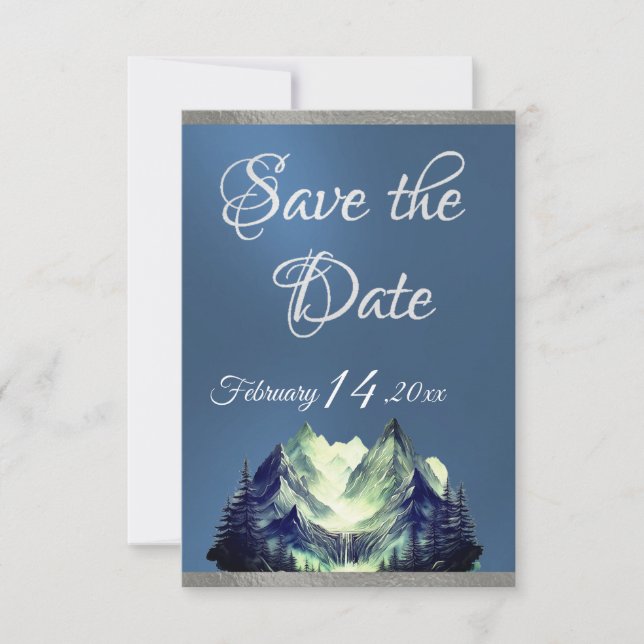Aquarellgebirge 2 Blau 2 Save The Date (Vorderseite)
