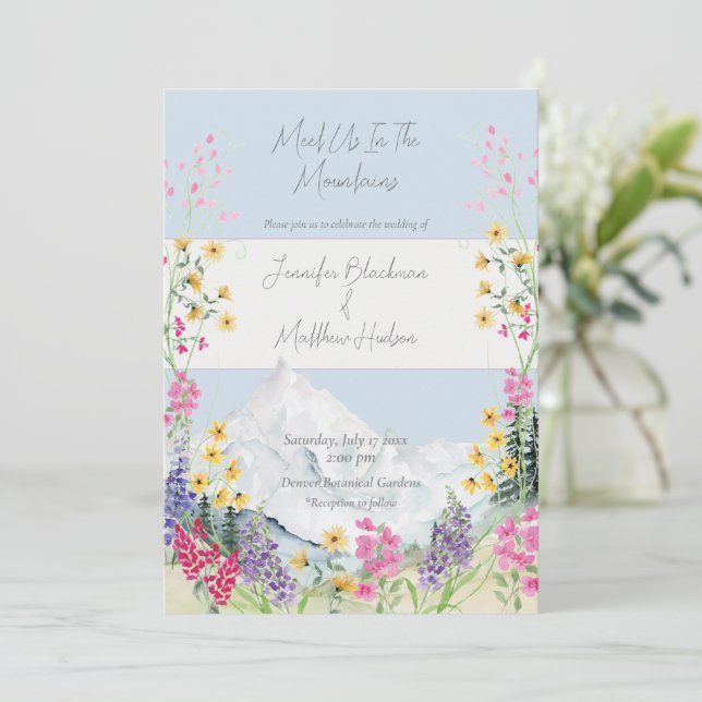 Aquarellgebirge mit Wildblume Einladung (Stehend Vorderseite)