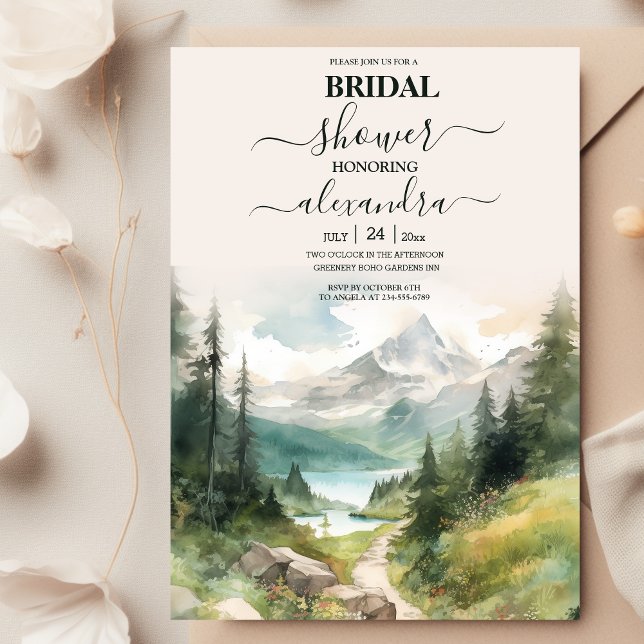 Aquarellgebirge und Pinienwälder Brautparty Einladung (Von Creator hochgeladen)