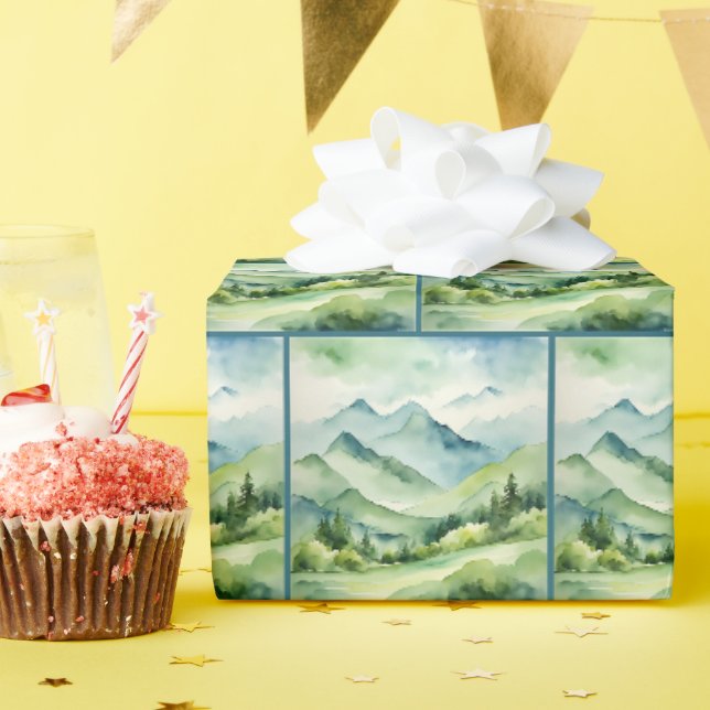 Aquarellgebirge und Täler Geschenkpapier (Geburtstagsparty)