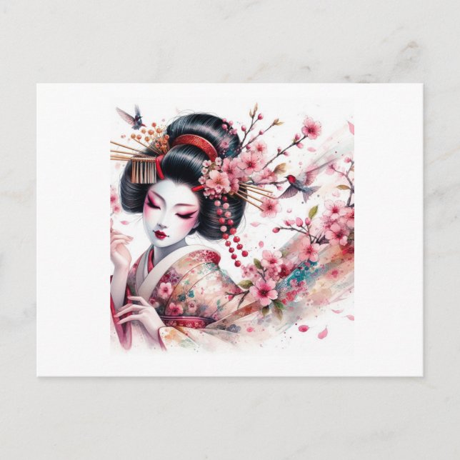 Aquarellgeisha Postkarte (Vorderseite)