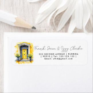 Aquarellgelb blaue Vordertür elegante Hochzeit